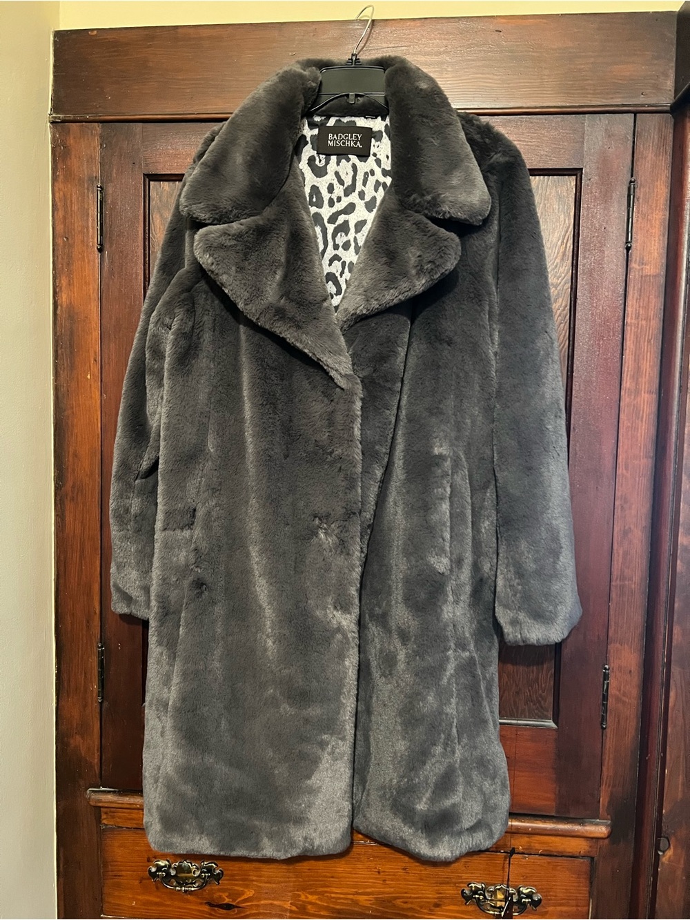 Badgley Mischka Charcoal Faux Fur Coat